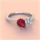 3 - Zahara 9x7 mm Pear Ruby and 7x5 mm Emerald Cut Forever Brilliant Moissanite 2 Stone Duo Ring 