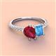 3 - Zahara 9x7 mm Pear Ruby and 7x5 mm Emerald Cut Blue Topaz 2 Stone Duo Ring 