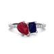 1 - Zahara 9x7 mm Pear Ruby and 7x5 mm Emerald Cut Lab Created Blue Sapphire 2 Stone Duo Ring 