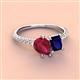3 - Zahara 9x7 mm Pear Ruby and 7x5 mm Emerald Cut Lab Created Blue Sapphire 2 Stone Duo Ring 