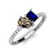 4 - Zahara 9x6 mm Pear Smoky Quartz and 7x5 mm Emerald Cut Lab Created Blue Sapphire 2 Stone Duo Ring 