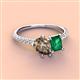 3 - Zahara 9x6 mm Pear Smoky Quartz and 7x5 mm Emerald Cut Lab Created Emerald 2 Stone Duo Ring 