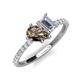 4 - Zahara 9x6 mm Pear Smoky Quartz and GIA Certified 7x5 mm Emerald Cut Diamond 2 Stone Duo Ring 