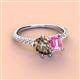 3 - Zahara 9x6 mm Pear Smoky Quartz and 7x5 mm Emerald Cut Lab Created Pink Sapphire 2 Stone Duo Ring 