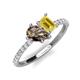 4 - Zahara 9x6 mm Pear Smoky Quartz and 7x5 mm Emerald Cut Lab Created Yellow Sapphire 2 Stone Duo Ring 
