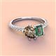 3 - Zahara 9x6 mm Pear Smoky Quartz and 7x5 mm Emerald Cut Lab Created Alexandrite 2 Stone Duo Ring 