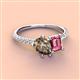 3 - Zahara 9x6 mm Pear Smoky Quartz and 7x5 mm Emerald Cut Pink Tourmaline 2 Stone Duo Ring 