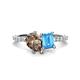 1 - Zahara 9x6 mm Pear Smoky Quartz and 7x5 mm Emerald Cut Blue Topaz 2 Stone Duo Ring 