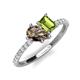 4 - Zahara 9x6 mm Pear Smoky Quartz and 7x5 mm Emerald Cut Peridot 2 Stone Duo Ring 