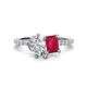 1 - Zahara GIA Certified 9x6 mm Pear Diamond and 7x5 mm Emerald Cut Lab Created Ruby 2 Stone Duo Ring 
