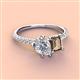3 - Zahara GIA Certified 9x6 mm Pear Diamond and 7x5 mm Emerald Cut Smoky Quartz 2 Stone Duo Ring 