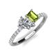 4 - Zahara IGI Certified 9x6 mm Pear Lab Grown Diamond and 7x5 mm Emerald Cut Peridot 2 Stone Duo Ring 