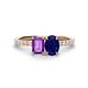 1 - Galina 7x5 mm Emerald Cut Amethyst and 8x6 mm Oval Blue Sapphire 2 Stone Duo Ring 