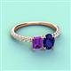 3 - Galina 7x5 mm Emerald Cut Amethyst and 8x6 mm Oval Blue Sapphire 2 Stone Duo Ring 