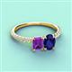 3 - Galina 7x5 mm Emerald Cut Amethyst and 8x6 mm Oval Blue Sapphire 2 Stone Duo Ring 