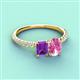 3 - Galina 7x5 mm Emerald Cut Amethyst and 8x6 mm Oval Pink Sapphire 2 Stone Duo Ring 
