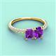 3 - Galina 7x5 mm Emerald Cut and 8x6 mm Oval Amethyst 2 Stone Duo Ring 