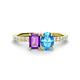 1 - Galina 7x5 mm Emerald Cut Amethyst and 8x6 mm Oval Blue Topaz 2 Stone Duo Ring 