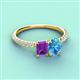 3 - Galina 7x5 mm Emerald Cut Amethyst and 8x6 mm Oval Blue Topaz 2 Stone Duo Ring 