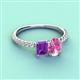3 - Galina 7x5 mm Emerald Cut Amethyst and 8x6 mm Oval Pink Sapphire 2 Stone Duo Ring 
