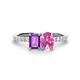 1 - Galina 7x5 mm Emerald Cut Amethyst and 8x6 mm Oval Pink Sapphire 2 Stone Duo Ring 