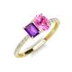 4 - Galina 7x5 mm Emerald Cut Amethyst and 8x6 mm Oval Pink Sapphire 2 Stone Duo Ring 