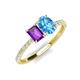 4 - Galina 7x5 mm Emerald Cut Amethyst and 8x6 mm Oval Blue Topaz 2 Stone Duo Ring 