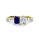 1 - Galina 7x5 mm Emerald Cut Blue Sapphire and IGI Certified 8x6 mm Oval Lab Grown Diamond 2 Stone Duo Ring 