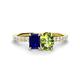 1 - Galina 7x5 mm Emerald Cut Blue Sapphire and 8x6 mm Oval Peridot 2 Stone Duo Ring 