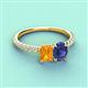 3 - Galina 7x5 mm Emerald Cut Citrine and 8x6 mm Oval Iolite 2 Stone Duo Ring 
