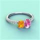 3 - Galina 7x5 mm Emerald Cut Citrine and 8x6 mm Oval Pink Sapphire 2 Stone Duo Ring 