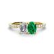 1 - Galina GIA Certified 7x5 mm Emerald Cut Diamond and 8x6 mm Oval Emerald 2 Stone Duo Ring 
