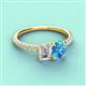 3 - Galina GIA Certified 7x5 mm Emerald Cut Diamond and 8x6 mm Oval Blue Topaz 2 Stone Duo Ring 