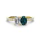 1 - Galina GIA Certified 7x5 mm Emerald Cut Diamond and 8x6 mm Oval London Blue Topaz 2 Stone Duo Ring 