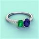 3 - Galina 7x5 mm Emerald Cut Emerald and 8x6 mm Oval Blue Sapphire 2 Stone Duo Ring 