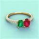 3 - Galina 7x5 mm Emerald Cut Emerald and 8x6 mm Oval Ruby 2 Stone Duo Ring 