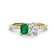 1 - Galina 7x5 mm Emerald Cut Emerald and IGI Certified 8x6 mm Oval Lab Grown Diamond 2 Stone Duo Ring 