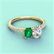 3 - Galina 7x5 mm Emerald Cut Emerald and GIA Certified 8x6 mm Oval Diamond 2 Stone Duo Ring 