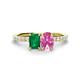 1 - Galina 7x5 mm Emerald Cut Emerald and 8x6 mm Oval Pink Sapphire 2 Stone Duo Ring 