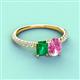 3 - Galina 7x5 mm Emerald Cut Emerald and 8x6 mm Oval Pink Sapphire 2 Stone Duo Ring 