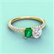 3 - Galina 7x5 mm Emerald Cut Emerald and 8x6 mm Oval White Sapphire 2 Stone Duo Ring 