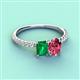 3 - Galina 7x5 mm Emerald Cut Emerald and 8x6 mm Oval Pink Tourmaline 2 Stone Duo Ring 