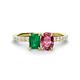 1 - Galina 7x5 mm Emerald Cut Emerald and 8x6 mm Oval Pink Tourmaline 2 Stone Duo Ring 