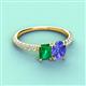 3 - Galina 7x5 mm Emerald Cut Emerald and 8x6 mm Oval Tanzanite 2 Stone Duo Ring 