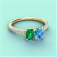3 - Galina 7x5 mm Emerald Cut Emerald and 8x6 mm Oval Blue Topaz 2 Stone Duo Ring 