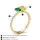 5 - Galina 7x5 mm Emerald Cut Emerald and 8x6 mm Oval Yellow Sapphire 2 Stone Duo Ring 