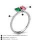 5 - Galina 7x5 mm Emerald Cut Emerald and 8x6 mm Oval Pink Tourmaline 2 Stone Duo Ring 