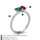 5 - Galina 7x5 mm Emerald Cut Emerald and 8x6 mm Oval Rhodolite Garnet 2 Stone Duo Ring 