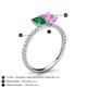 5 - Galina 7x5 mm Emerald Cut Emerald and 8x6 mm Oval Pink Sapphire 2 Stone Duo Ring 