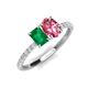 4 - Galina 7x5 mm Emerald Cut Emerald and 8x6 mm Oval Pink Tourmaline 2 Stone Duo Ring 